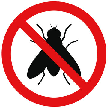 No fly sign, red circle with black fly silhouette prohibition symbol