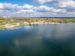 Fototapeta premium Zrenjanin peskara lake shore landscape from above
