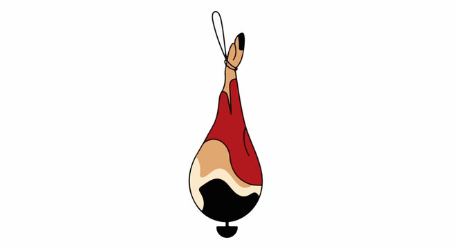 Cartoon-style cured ham hanging by a loop, showing meat and fat