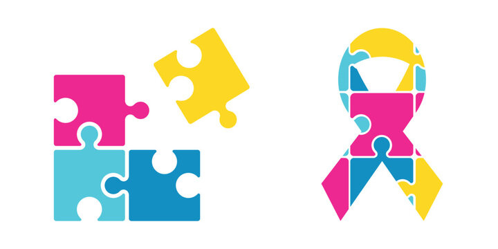 Icon set about persons with autism diagnosis. World autism awareness day. autism puzzle piece.