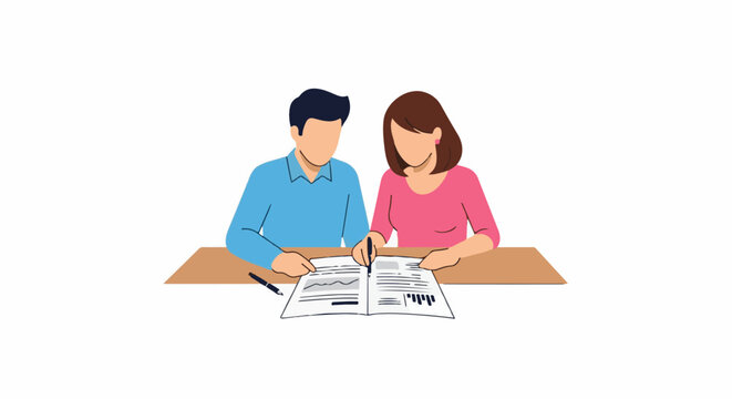 Couple reviews documents at a table, one person signing