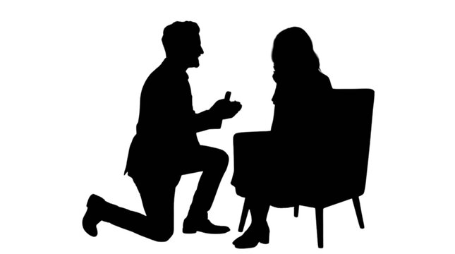 Man proposing to woman with ring isolated on transparent background, Vector