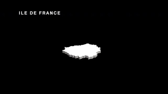 Ile de france region map rotating animation on black background