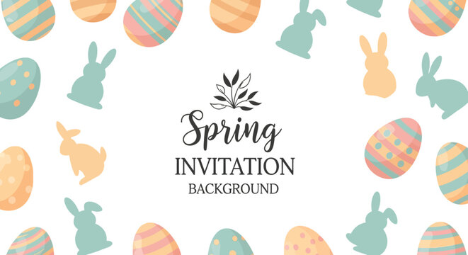 Easter egg and bunny silhouette border floral invitation