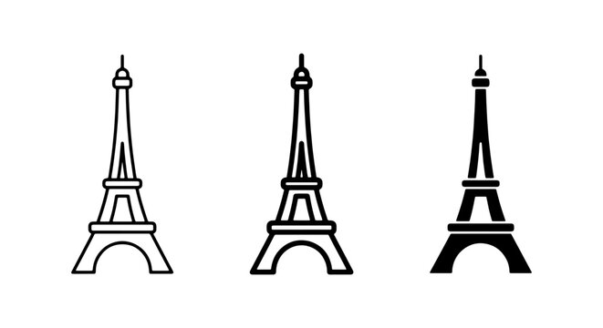 Eiffel Tower Icons, Paris Landmark Vector Set, French Architecture Symbols, Travel Destination Graphics