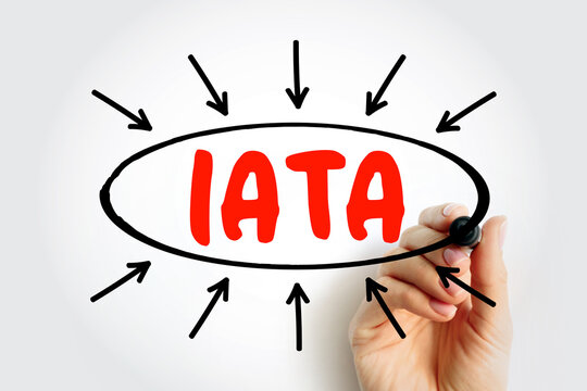 IATA meaning International Air Transport Association. Hand draws circle around text with arrows. Business concept for presentation, education, marketing. Professional analysis.