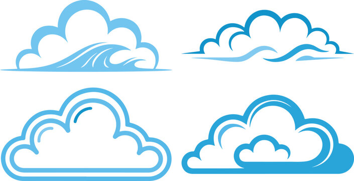 collection of blue cloud shapes in different styles and sizes
