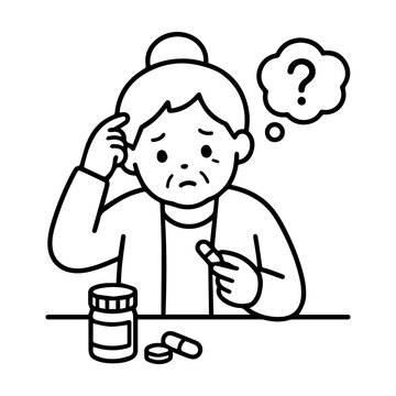 Elderly person forgetting pill routine icon