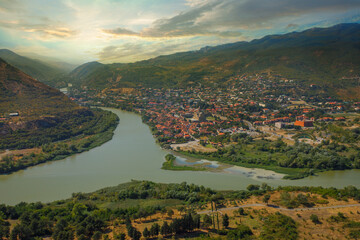 Mtzkheta, Georgia. Old city, two rivers and sky with clouds © artmim