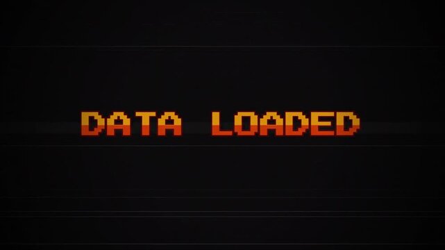 8-Bit Data Loaded Text Animation with Retro Glitch Effect, Vintage Arcade Game Style, VHS TV Interference, Pixelated Loading Screen, CRT Monitor Aesthetic 4k video