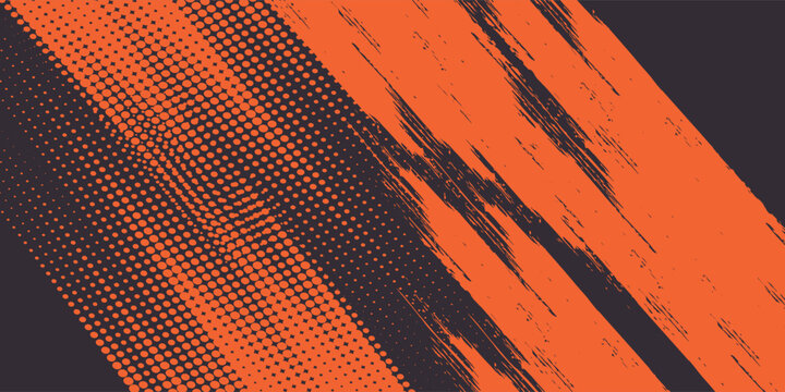 Orange and black grunge urban background with dry rough texture and halftones pattern. Hand drawn punk vector retro banner. Overlay texture stamps modern arts