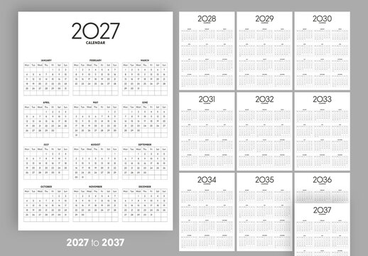Calendar 2027 to 2037