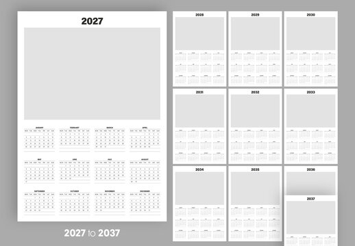 Wall Calendar 2027 to 2037