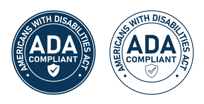 ADA Compliant Americans with Disabilities Act Accessibility Badge Set with Shield Checkmark