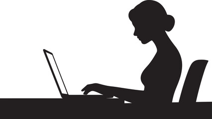 a woman using a laptop computer. silhouette vector illustration