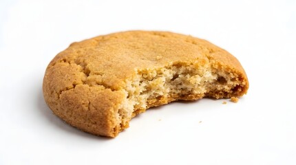 Naklejka premium Close-Up of a Golden Brown Cookie with a Bite Taken Out Isolated on White Background