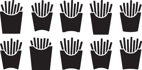 Fototapeta premium French fries silhouettes set with fast food potato sticks in carton boxes isolated on white background silhouette vector illustration