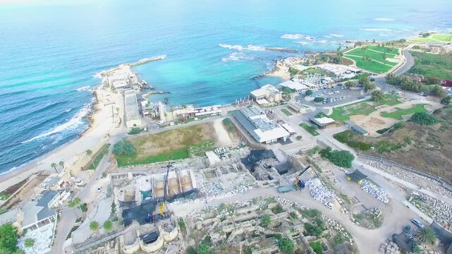 Caesarea Theater, archaeological site, national park, marina, drone photography, Caesarea Israel 2018