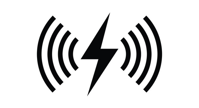wireless charging icon with lightning bolt black silhouette