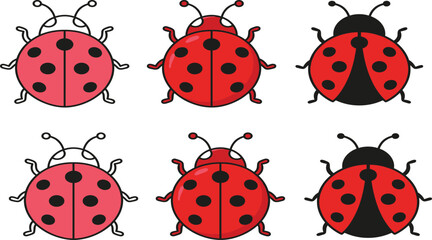 Fototapeta premium Red Ladybug Cartoon Character Set with Cute Beetle Mascot Illustrations for Children Education, Nature Graphics, Garden Themes, and Creative Design Projects