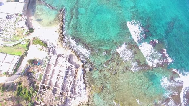 Caesarea Theater, archaeological site, national park, marina, drone photography, Caesarea Israel 2018
