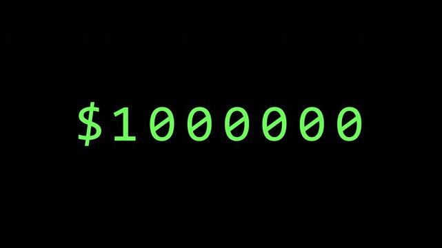 Green Dollar Counter to One Million with Alpha Channel