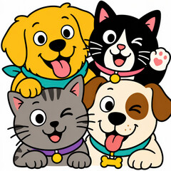 Obraz premium Cute cartoon pets collection, colorful cats and dogs characters set, funny animal avatars