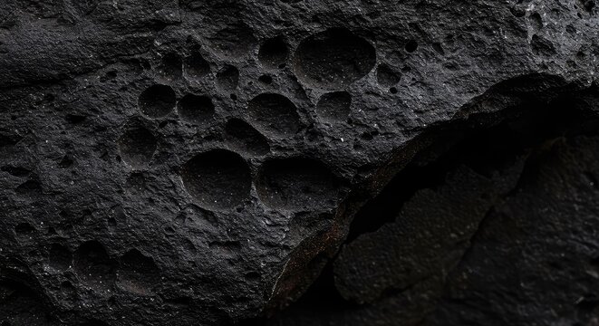A detailed close-up of rough, dark, porous igneous rock. This natural background texture formed from quickly cooled molten magma or lava ,stone ,nature ,porous