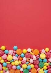 Obraz premium A vibrant, close-up photograph showcasing a cheerful collection of many tiny, assorted, brightly colored confectionary treats and sugary snacks ,variety ,indulgence ,mini candy