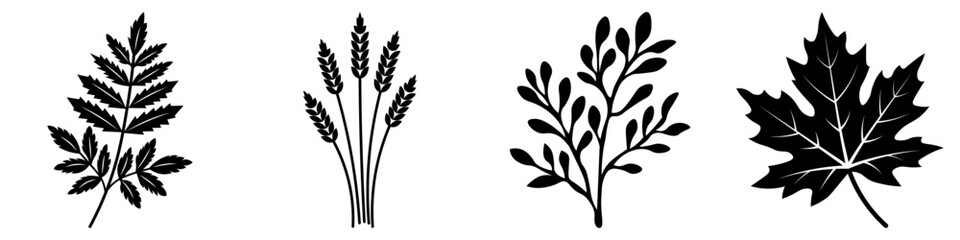 Fototapeta premium Bundle of floral plant branches solid black color, for holiday decoration.