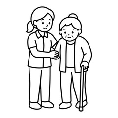 Fototapeta premium Caregiver assisting older adult with mobility support icon