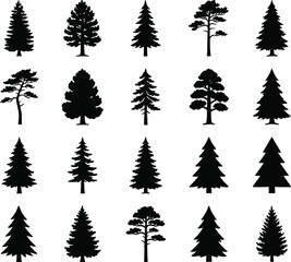 Obraz premium Evergreen Pine Tree Silhouette Vector Collection for Forest Landscape Nature and Woodland Design Projects