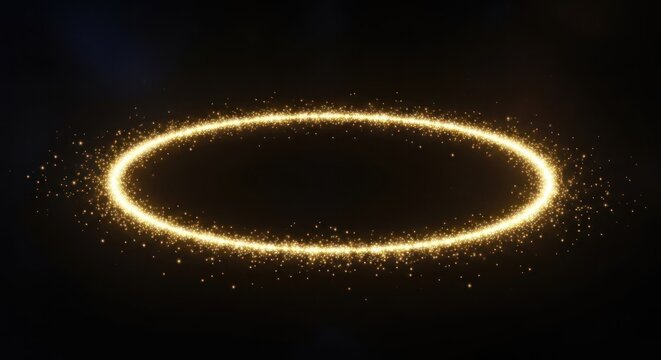A glowing golden circle of light with sparkling particles against a dark background. The circle appears to be a magical or futuristic portal or ring, creating a sense of wonder and enchantment.