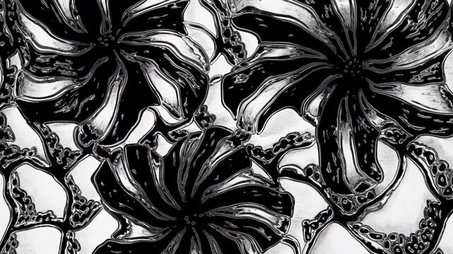 Black and white floral pattern animation background