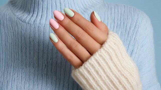 Woman's hand showing perfect manicure with pearlescent nails, clean and skin, healthy cuticles