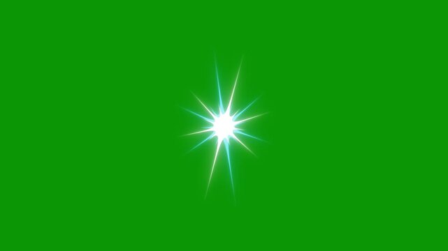 Sparkling star twinkle glitter white cartoon doodle animation, flat vector blinking shining light twinkling effect, shine twinkle magic, looping animation with green screen background. 4K