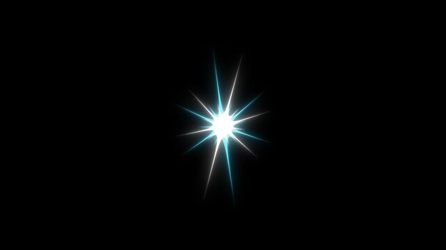 Sparkling star twinkle glitter white cartoon doodle animation, flat vector blinking shining light twinkling effect, shine twinkle magic, looping animation with black screen background. 4K