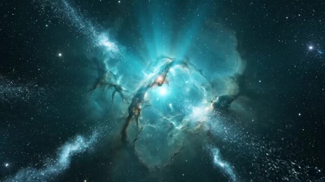 Cosmic explosion of nebulae with vibrant blue and white gaseous formations in deep space