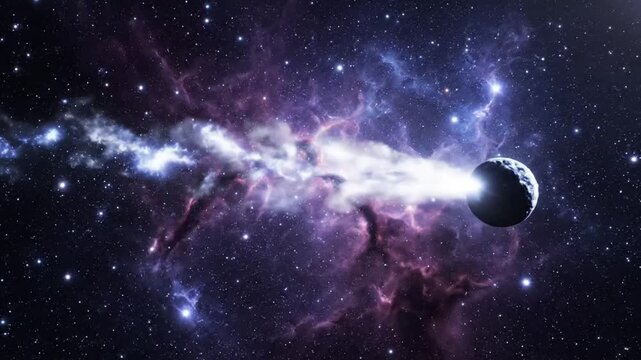 Cosmic nebula and celestial collision with planets and galactic phenomena in deep space exploration visuals