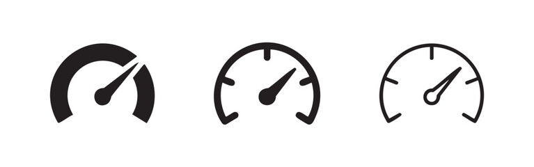 Speedometer or gauge icon set showing speed or performance, black silhouette and outline versions © liubomir118809