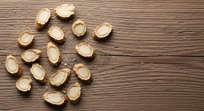 Pistachio Nuts Sliced on Wooden Surface.