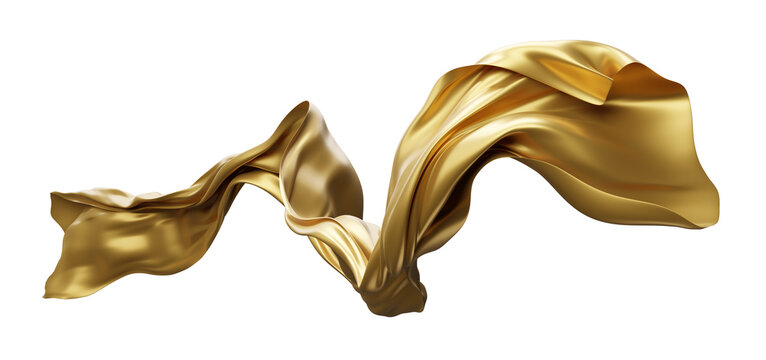 Gold luxury fabric flowing isolated on transparent background 3D render