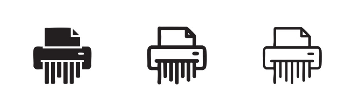 Paper Shredder Document Destruction Icon Set in Three Styles
