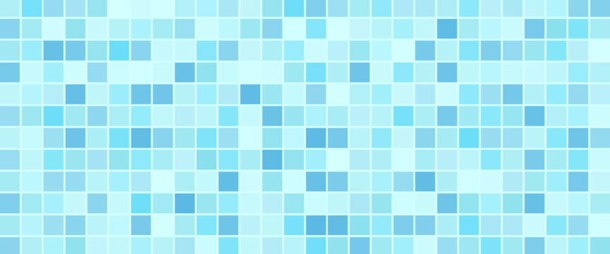 Tile background pattern with pool bathroom texture and wall blue kitchen. Square ceramic mosaic with white floor seamless and swimming 3d toilet. Grid interior tile with clean vector pool. eps 10