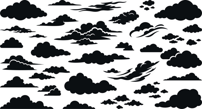 Black cloud silhouettes collection on a white background