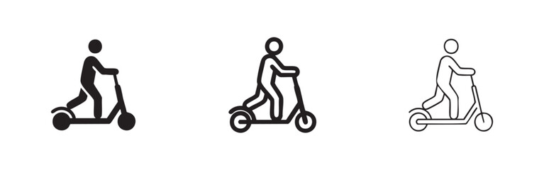 Electric Scooter Icon Set Featuring a Person Riding an E-Scooter © liubomir118809