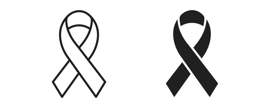 Awareness ribbon support symbol icon in outline and solid silhouette style. Vector illustration.