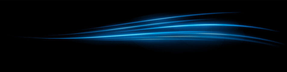 Fototapeta premium Abstract light wave composition. Curved luminous streaks with elongated glow edges, flowing layered lines creating smooth motion effect across dark background.