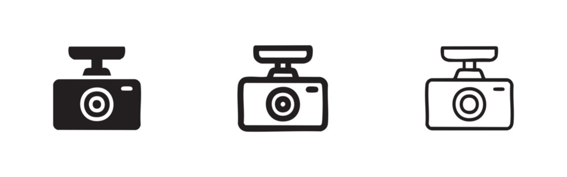 Dashcam icon: solid, outline with fill, and outline