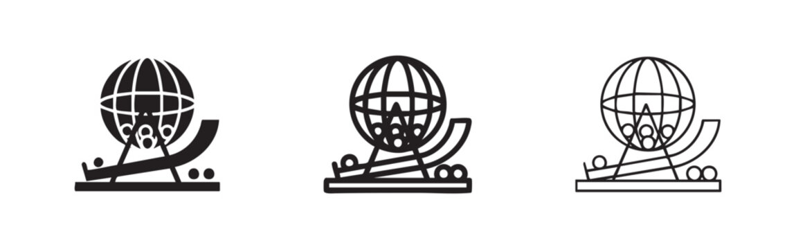 Bingo machine and balls icons, black and white vector